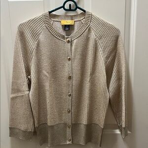Women's Beige Ribbed Shimmering Cardigan